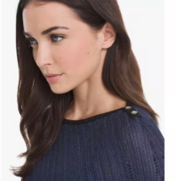 WHBM Size S/M Open Knit Asymmetrical Hem Poncho Sweater Black & Blue - Picture 10 of 10